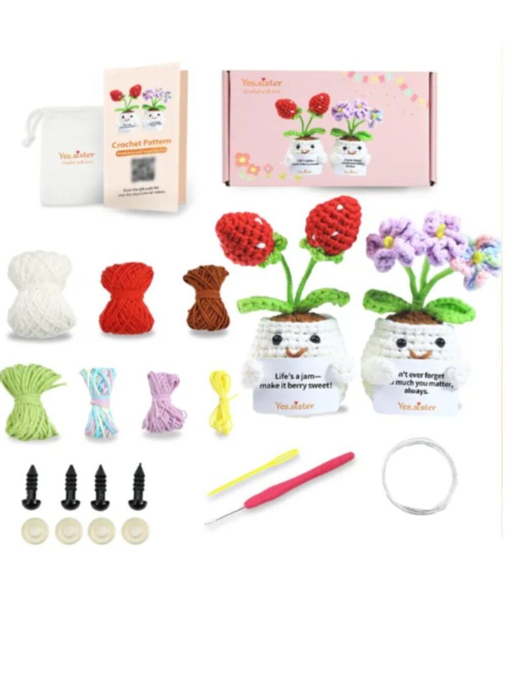 Emotional Support Amigurumi Strawberry Flowers Crochet Kit DIY 5-inch Mini Craft - Picture 6 of 12